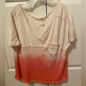 WeThe Free beachy bohemian waffle style short sleeve linen top oversized ombré